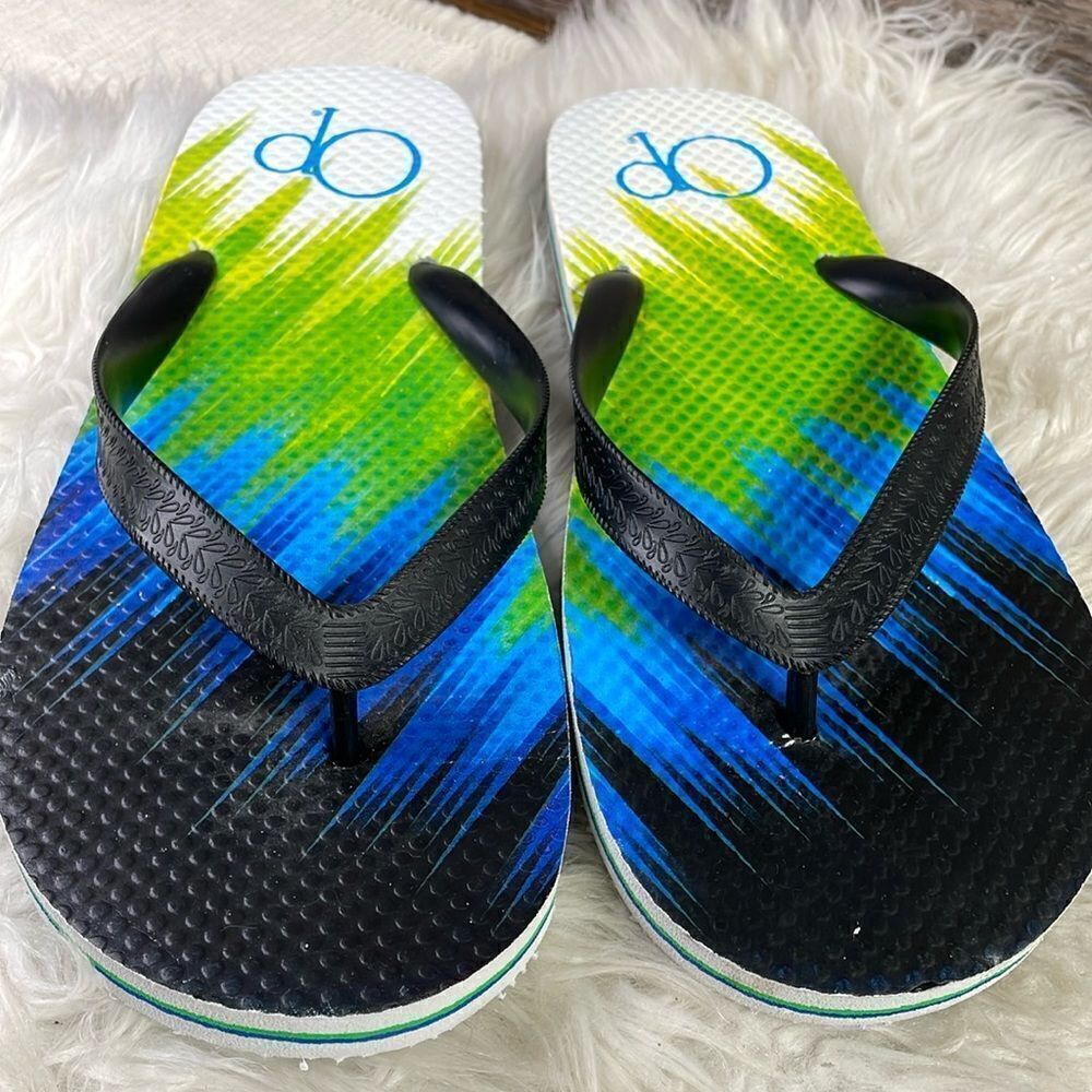 OP Thong Flip Flops Sandals, Mens Size 9/10, Black,Blue, Green White